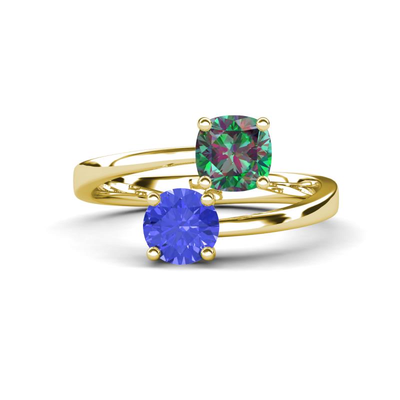 Jianna 6.00 mm Cushion Lab Created Alexandrite and Round Tanzanite 2 Stone Promise Ring 