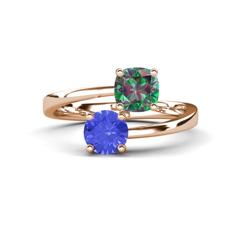 Jianna 6.00 mm Cushion Lab Created Alexandrite and Round Tanzanite 2 Stone Promise Ring 