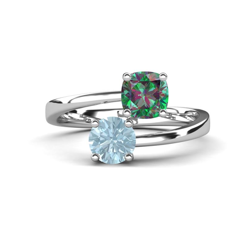 Jianna 6.00 mm Cushion Lab Created Alexandrite and Round Aquamarine 2 Stone Promise Ring 