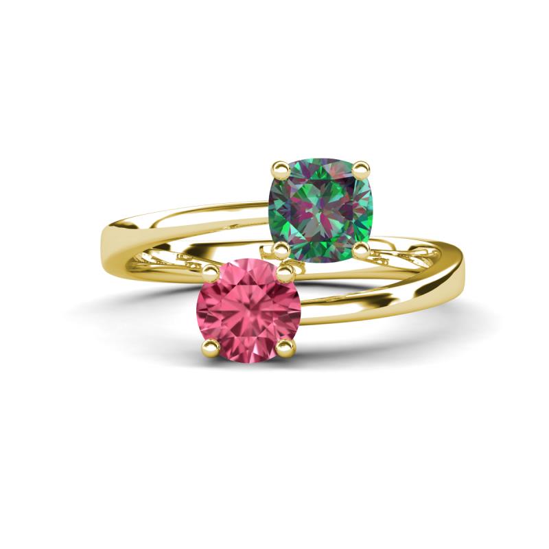 Jianna 6.00 mm Cushion Lab Created Alexandrite and Round Pink Tourmaline 2 Stone Promise Ring 