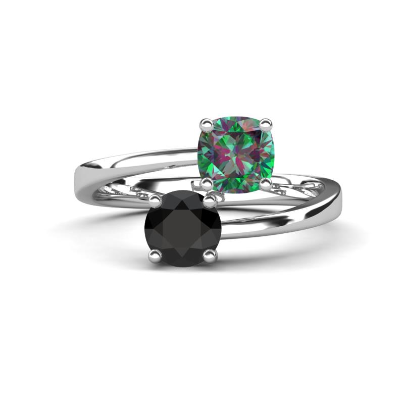 Jianna 6.00 mm Cushion Lab Created Alexandrite and Round Black Diamond 2 Stone Promise Ring 