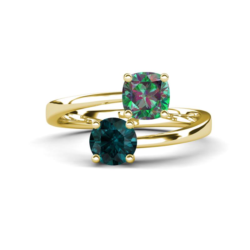 Jianna 6.00 mm Cushion Lab Created Alexandrite and Round London Blue Topaz 2 Stone Promise Ring 