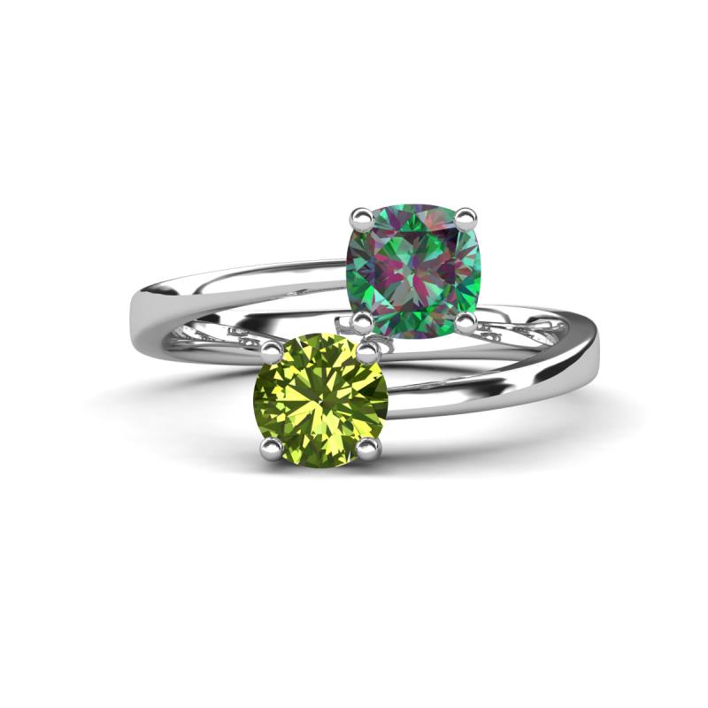 Jianna 6.00 mm Cushion Lab Created Alexandrite and Round Peridot 2 Stone Promise Ring 