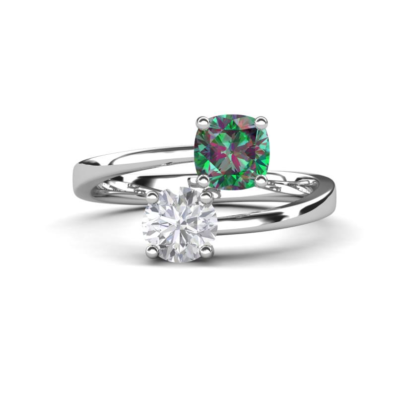 Jianna 6.00 mm Cushion Lab Created Alexandrite and Round White Sapphire 2 Stone Promise Ring 