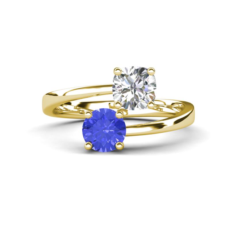 Jianna IGI Certified 6.00 mm Cushion Lab Grown Diamond and Round Tanzanite 2 Stone Promise Ring 