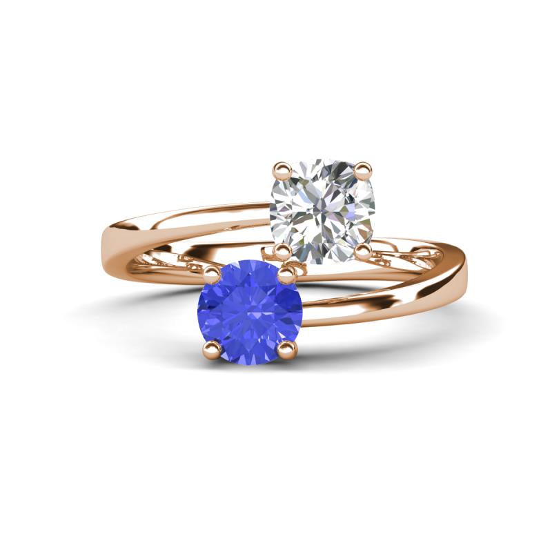 Jianna IGI Certified 6.00 mm Cushion Lab Grown Diamond and Round Tanzanite 2 Stone Promise Ring 