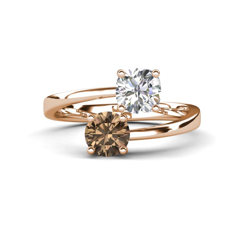 Jianna IGI Certified 6.00 mm Cushion Lab Grown Diamond and Round Smoky Quartz 2 Stone Promise Ring 