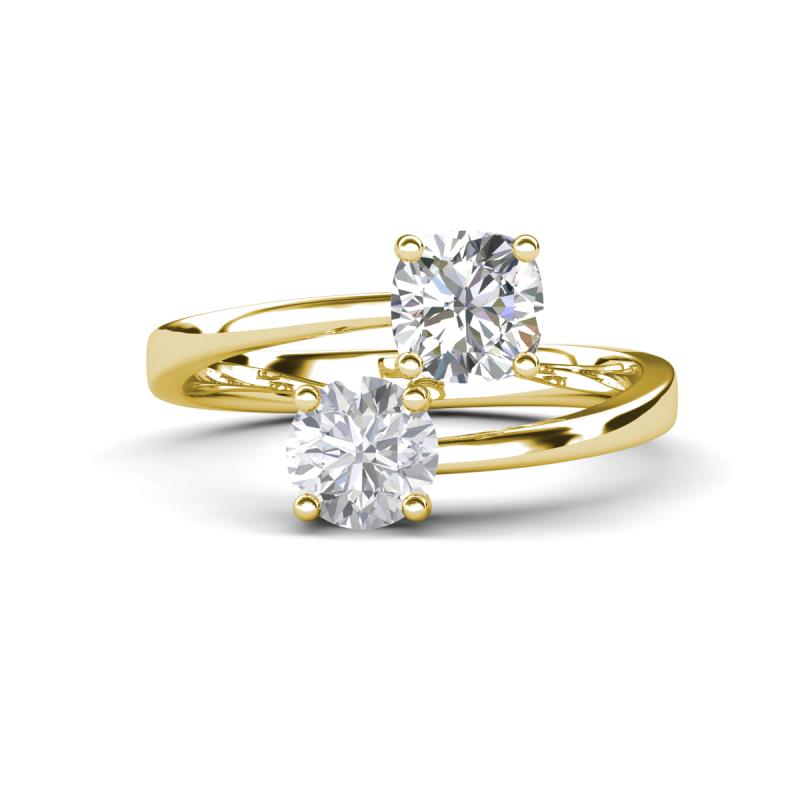 Jianna IGI Certified 6.00 mm Cushion Lab Grown Diamond and Round White Sapphire 2 Stone Promise Ring 