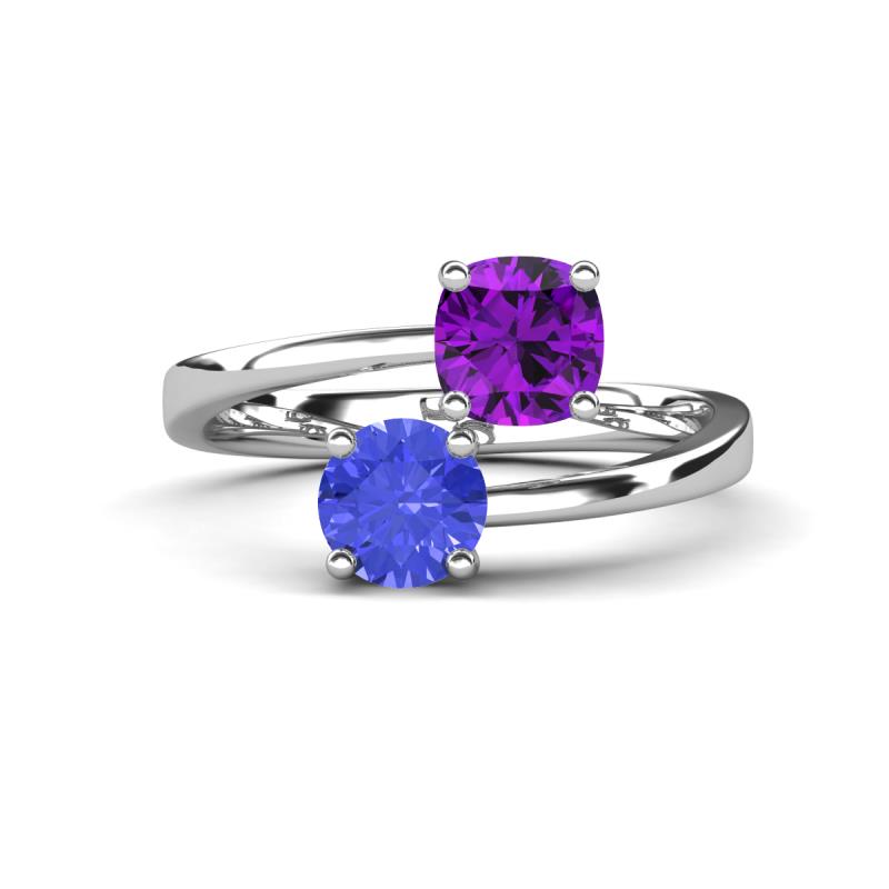 Jianna 6.00 mm Cushion Amethyst and Round Tanzanite 2 Stone Promise Ring 
