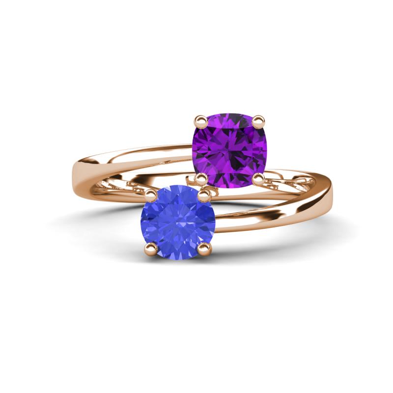 Jianna 6.00 mm Cushion Amethyst and Round Tanzanite 2 Stone Promise Ring 