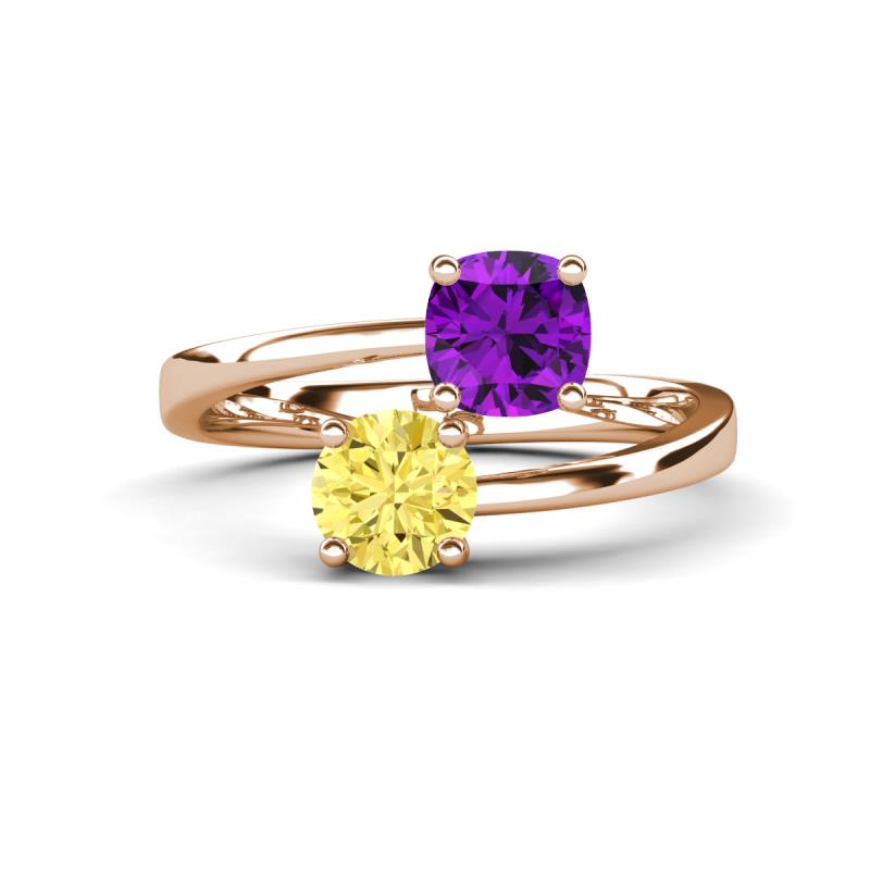 Jianna 6.00 mm Cushion Amethyst and Round Lab Created Yellow Sapphire 2 Stone Promise Ring 