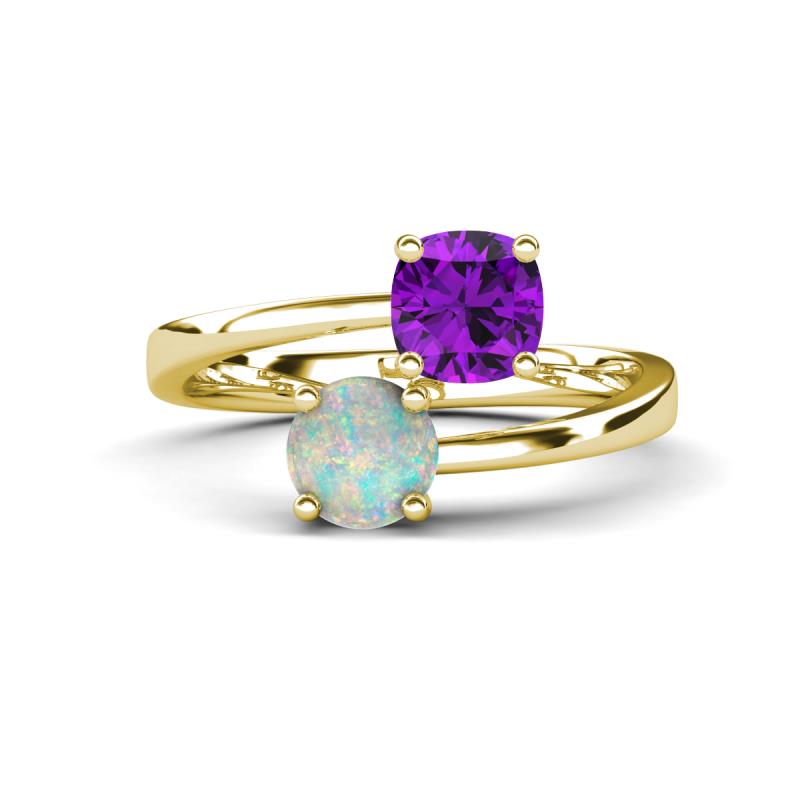 Jianna 6.00 mm Cushion Amethyst and Round Opal 2 Stone Promise Ring 