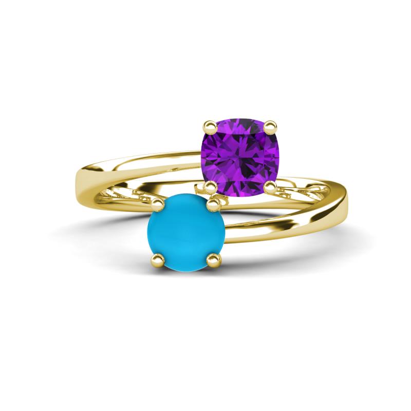 Jianna 6.00 mm Cushion Amethyst and Round Turquoise 2 Stone Promise Ring 