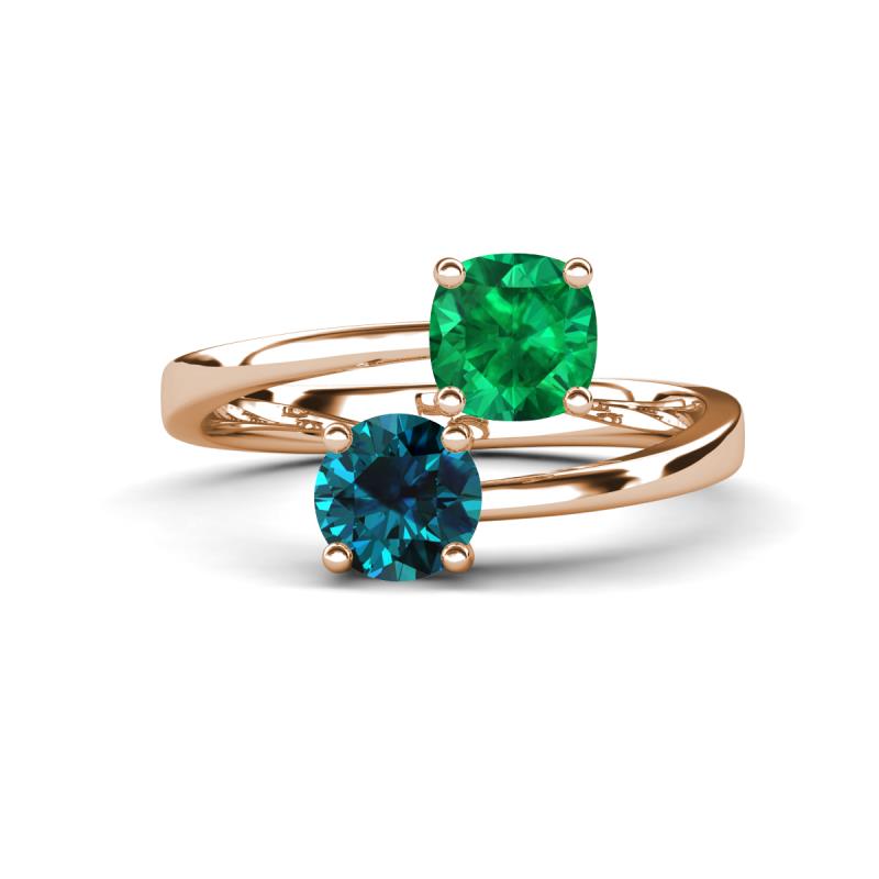 Jianna 6.00 mm Cushion Lab Created Emerald and Round Blue Diamond 2 Stone Promise Ring 