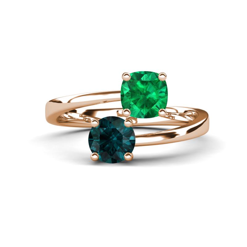 Jianna 6.00 mm Cushion Lab Created Emerald and Round London Blue Topaz 2 Stone Promise Ring 