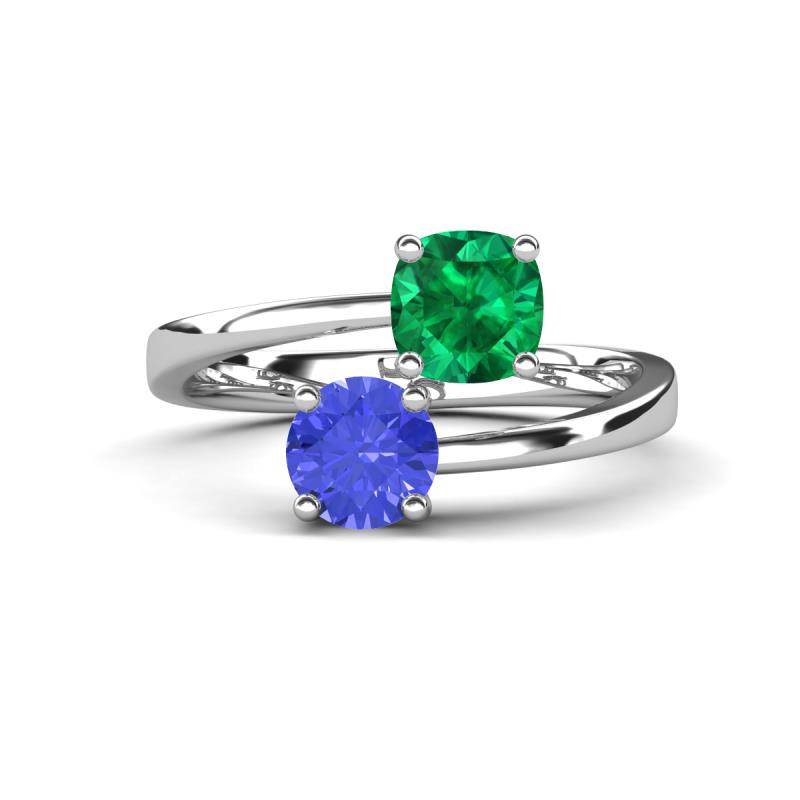 Jianna 6.00 mm Cushion Lab Created Emerald and Round Tanzanite 2 Stone Promise Ring 
