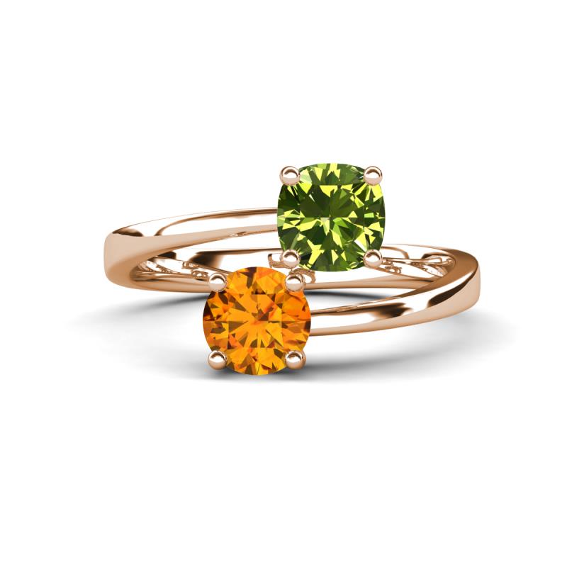 Jianna 6.00 mm Cushion Peridot and Round Citrine 2 Stone Promise Ring 