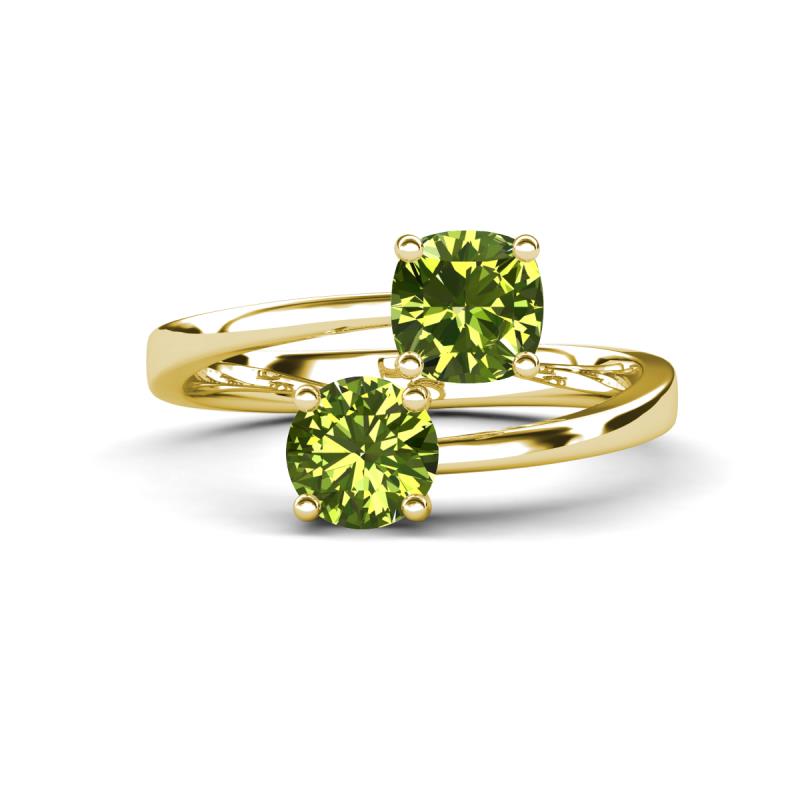 Jianna 6.00 mm Cushion and Round Peridot 2 Stone Promise Ring 
