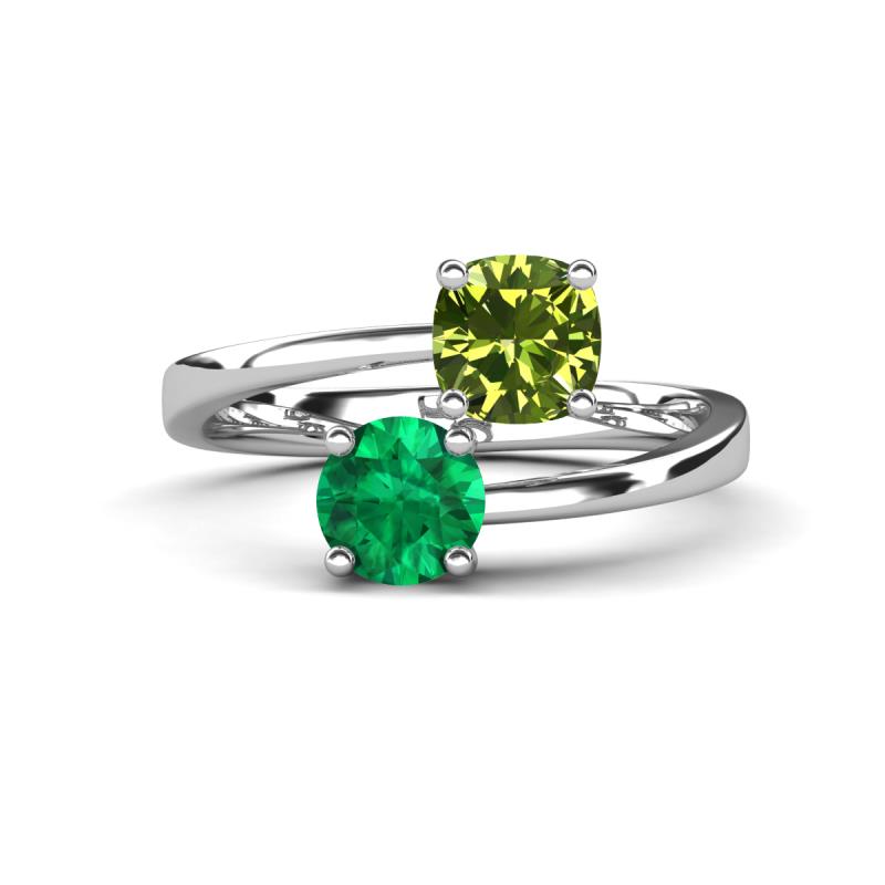 Jianna 6.00 mm Cushion Peridot and Round Emerald 2 Stone Promise Ring 