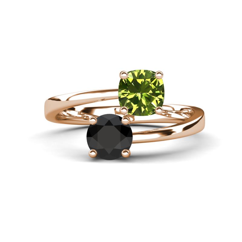 Jianna 6.00 mm Cushion Peridot and Round Black Diamond 2 Stone Promise Ring 