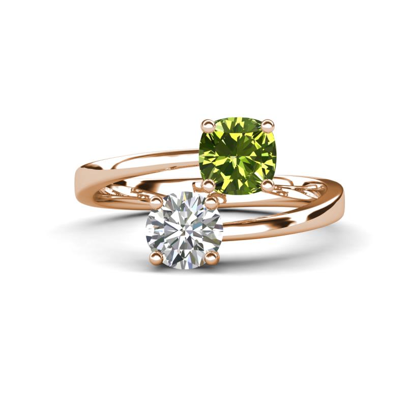 Jianna 6.00 mm Cushion Peridot and IGI Certified Round Lab Grown Diamond 2 Stone Promise Ring 