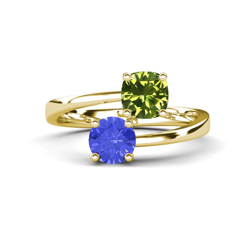 Jianna 6.00 mm Cushion Peridot and Round Tanzanite 2 Stone Promise Ring 