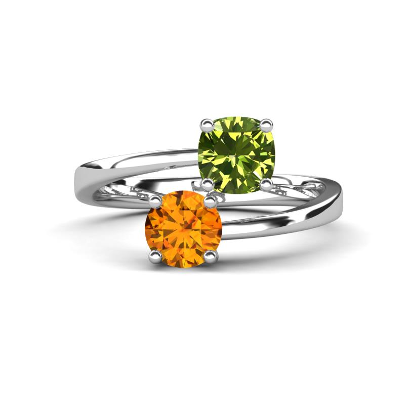 Jianna 6.00 mm Cushion Peridot and Round Citrine 2 Stone Promise Ring 