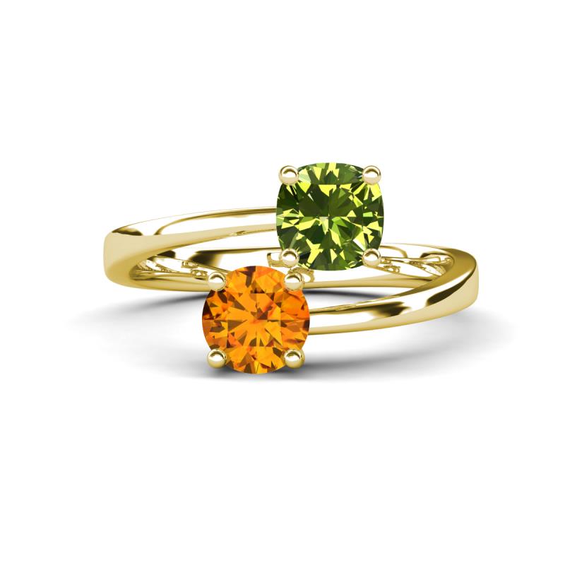 Jianna 6.00 mm Cushion Peridot and Round Citrine 2 Stone Promise Ring 