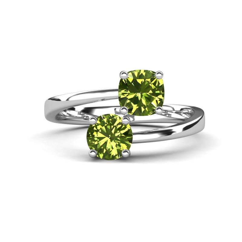 Jianna 6.00 mm Cushion and Round Peridot 2 Stone Promise Ring 