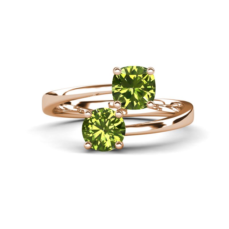 Jianna 6.00 mm Cushion and Round Peridot 2 Stone Promise Ring 
