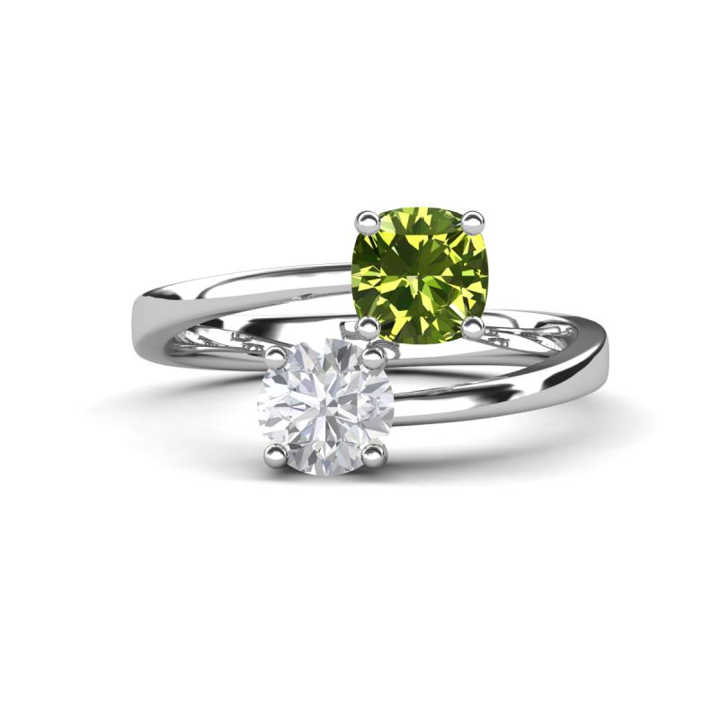 Jianna 6.00 mm Cushion Peridot and Round White Sapphire 2 Stone Promise Ring 