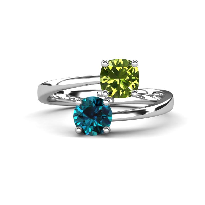 Jianna 6.00 mm Cushion Peridot and Round Blue Diamond 2 Stone Promise Ring 