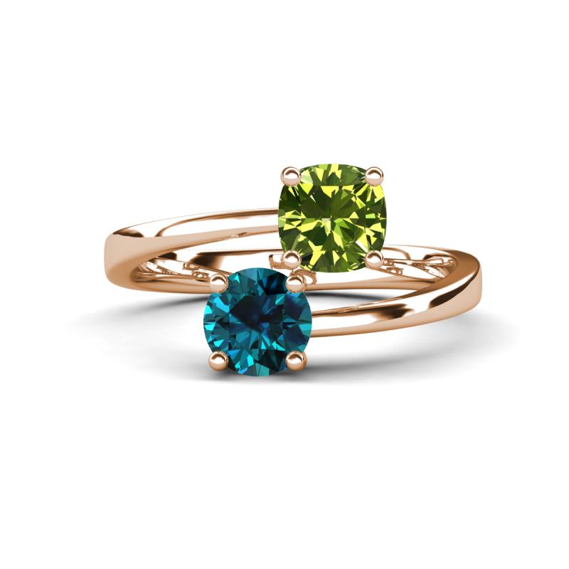 Jianna 6.00 mm Cushion Peridot and Round Blue Diamond 2 Stone Promise Ring 
