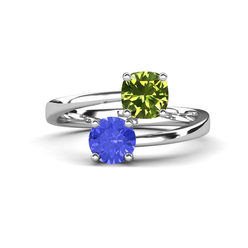 Jianna 6.00 mm Cushion Peridot and Round Tanzanite 2 Stone Promise Ring 