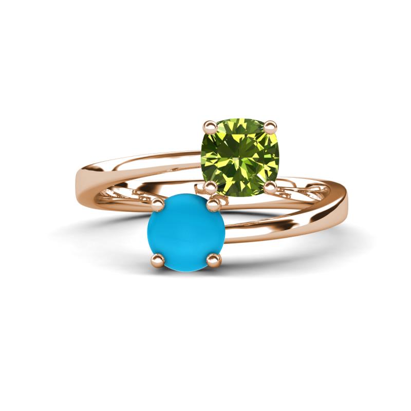 Jianna 6.00 mm Cushion Peridot and Round Turquoise 2 Stone Promise Ring 
