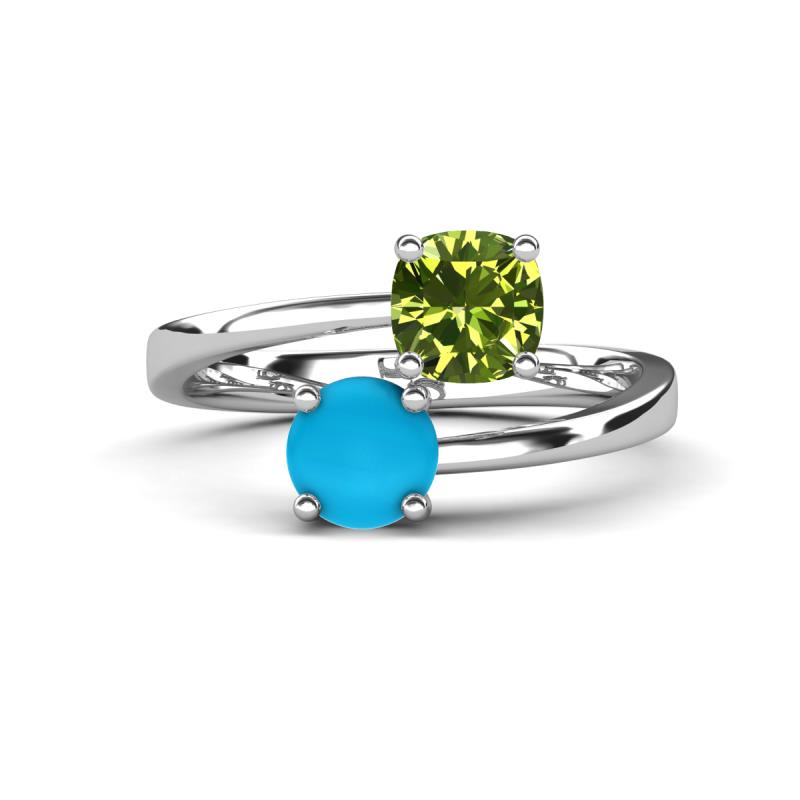 Jianna 6.00 mm Cushion Peridot and Round Turquoise 2 Stone Promise Ring 