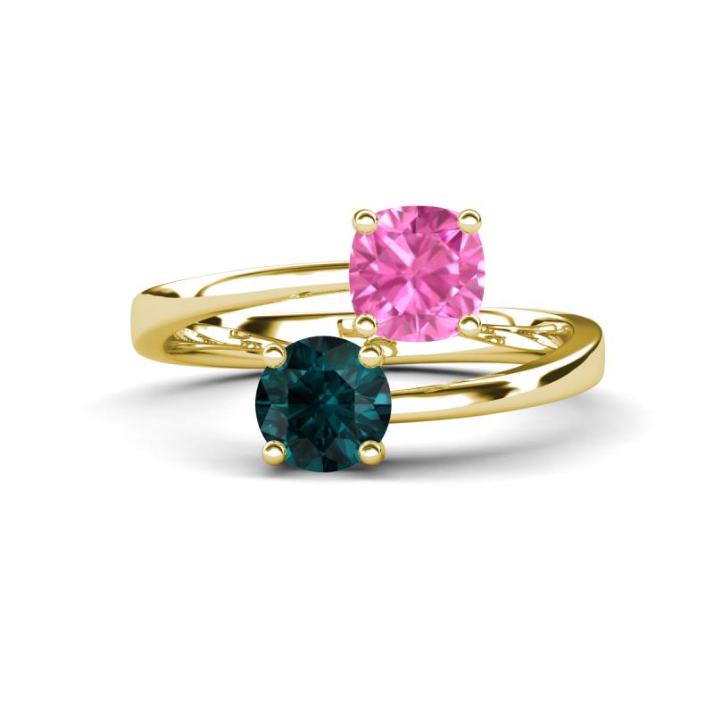 Jianna 6.00 mm Cushion Lab Created Pink Sapphire and Round London Blue Topaz 2 Stone Promise Ring 