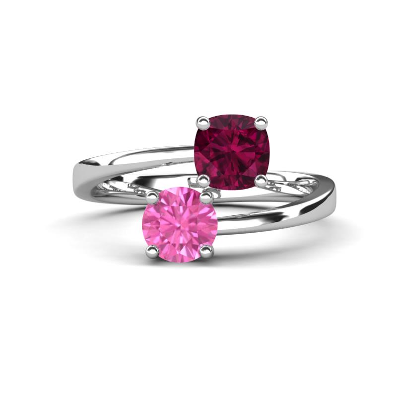 Jianna 6.00 mm Cushion Rhodolite Garnet and Round Lab Created Pink Sapphire 2 Stone Promise Ring 
