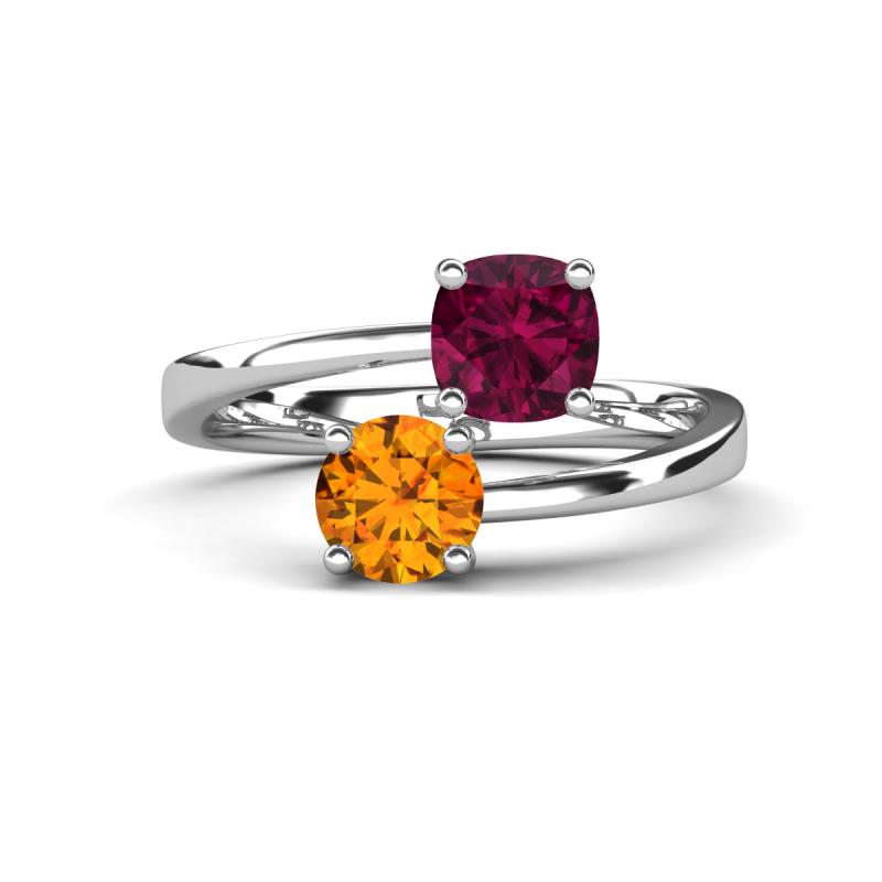 Jianna 6.00 mm Cushion Rhodolite Garnet and Round Citrine 2 Stone Promise Ring 