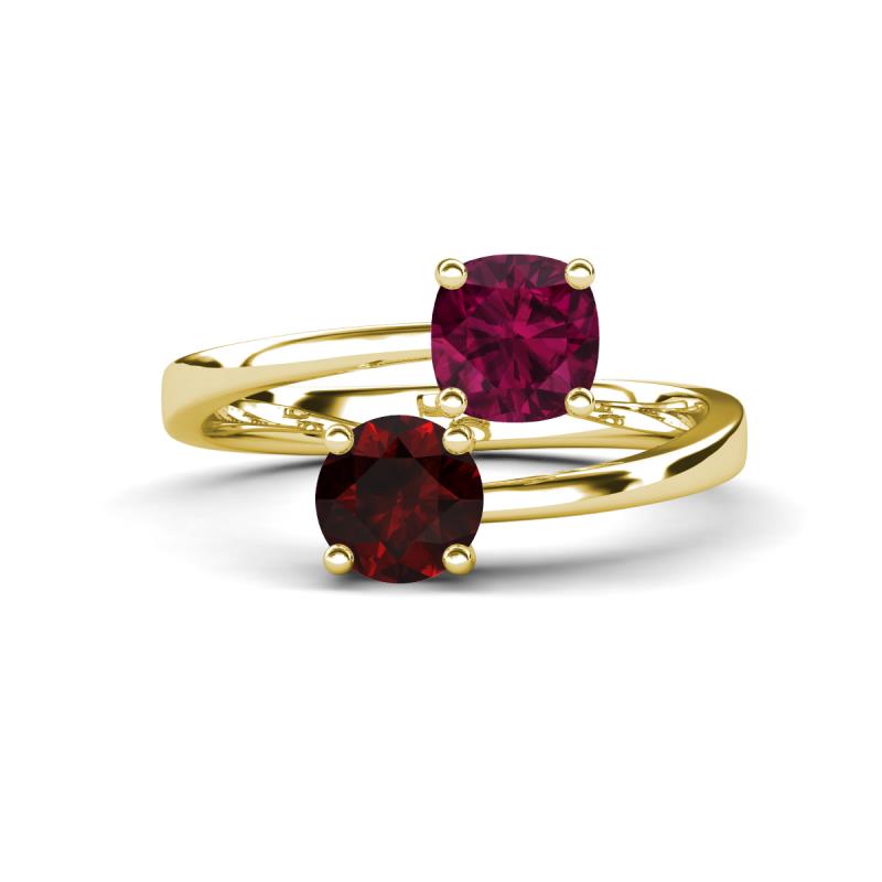 Jianna 6.00 mm Cushion Rhodolite Garnet and Round Red Garnet 2 Stone Promise Ring 