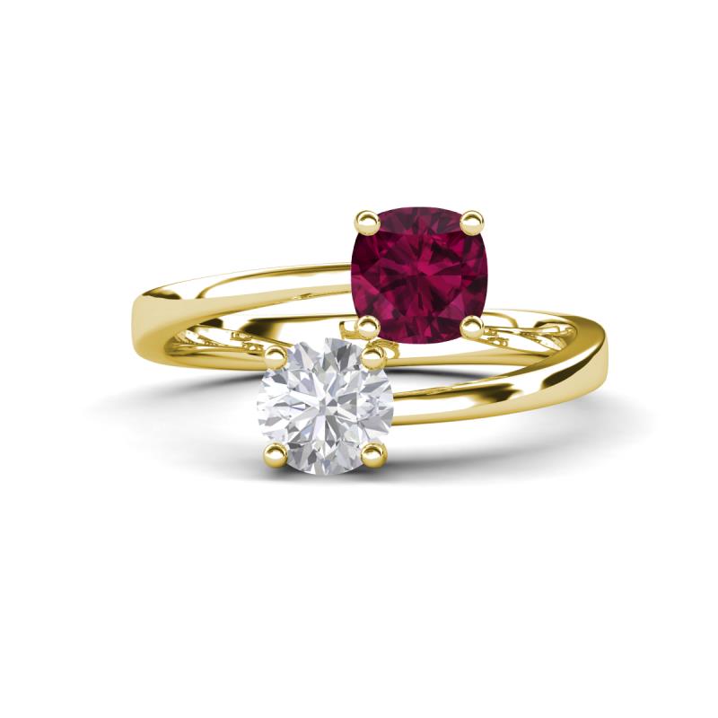 Jianna 6.00 mm Cushion Rhodolite Garnet and Round White Sapphire 2 Stone Promise Ring 
