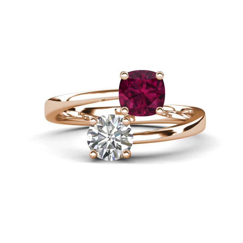 Jianna 6.00 mm Cushion Rhodolite Garnet and IGI Certified Round Lab Grown Diamond 2 Stone Promise Ring 