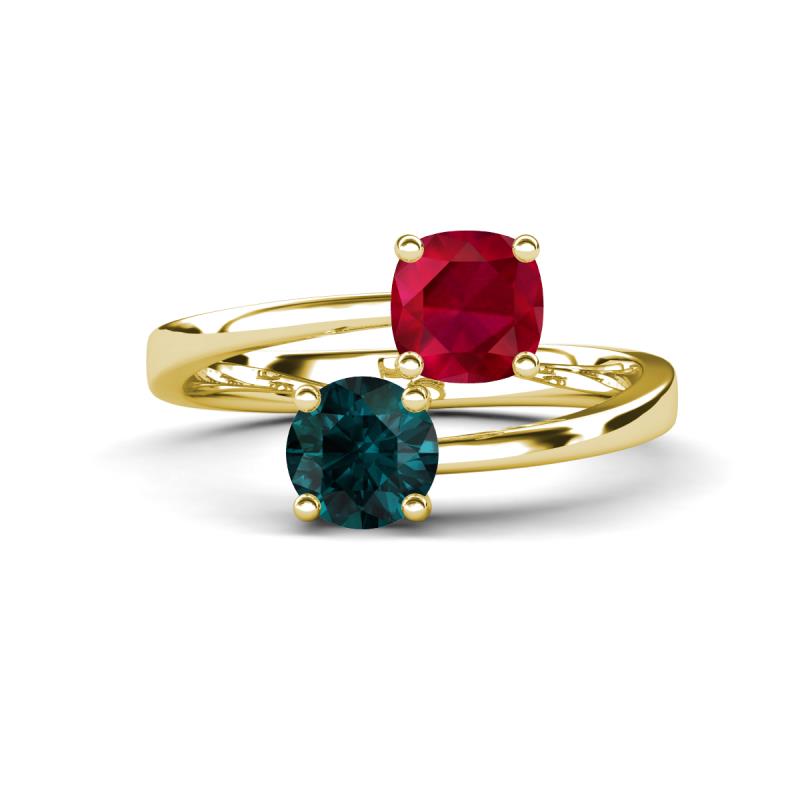 Jianna 6.00 mm Cushion Lab Created Ruby and Round London Blue Topaz 2 Stone Promise Ring 