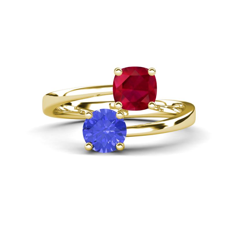Jianna 6.00 mm Cushion Lab Created Ruby and Round Tanzanite 2 Stone Promise Ring 