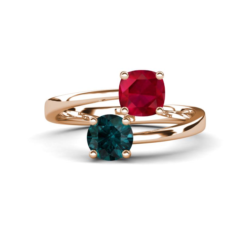 Jianna 6.00 mm Cushion Lab Created Ruby and Round London Blue Topaz 2 Stone Promise Ring 