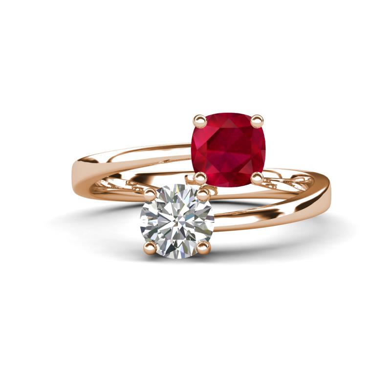 Jianna 6.00 mm Cushion Lab Created Ruby and IGI Certified Round Lab Grown Diamond 2 Stone Promise Ring 
