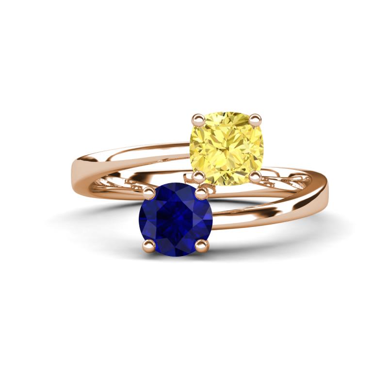 Jianna 6.00 mm Cushion Lab Created Yellow Sapphire and Round Blue Sapphire 2 Stone Promise Ring 