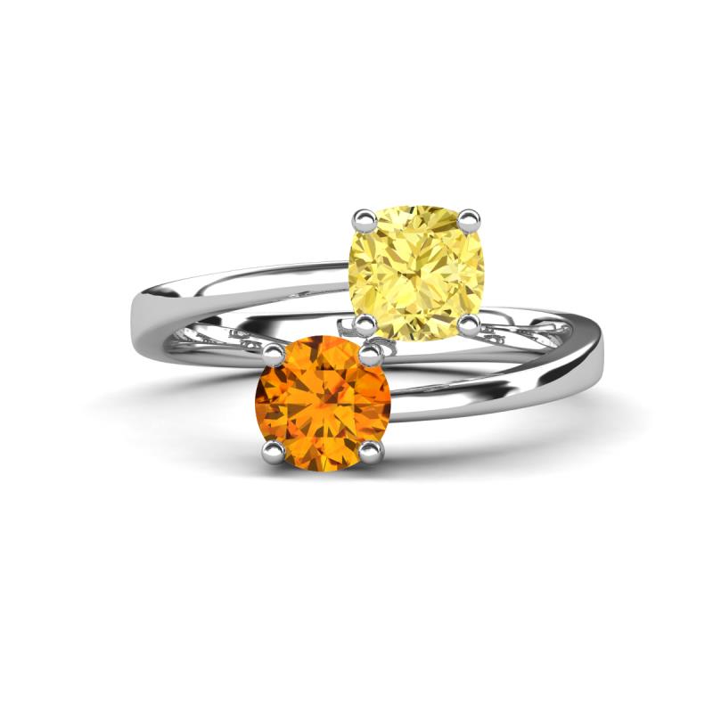 Jianna 6.00 mm Cushion Lab Created Yellow Sapphire and Round Citrine 2 Stone Promise Ring 