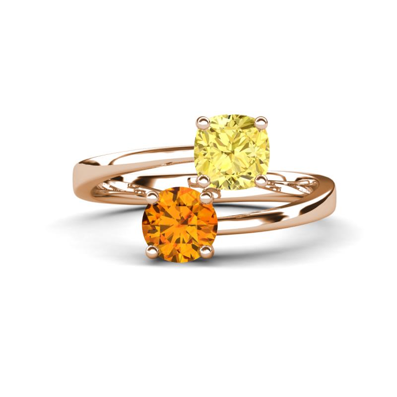 Jianna 6.00 mm Cushion Lab Created Yellow Sapphire and Round Citrine 2 Stone Promise Ring 