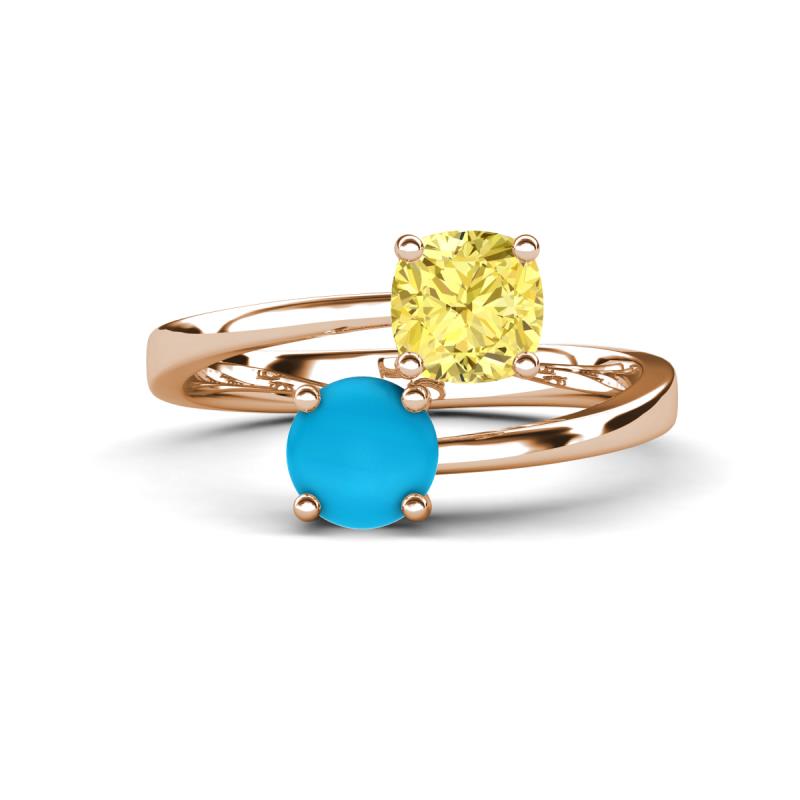 Jianna 6.00 mm Cushion Lab Created Yellow Sapphire and Round Turquoise 2 Stone Promise Ring 